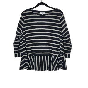 Crown & Ivy Navy Gold Lasting Luxe Striped Metallic Peplum Blouse Plus Size 0X